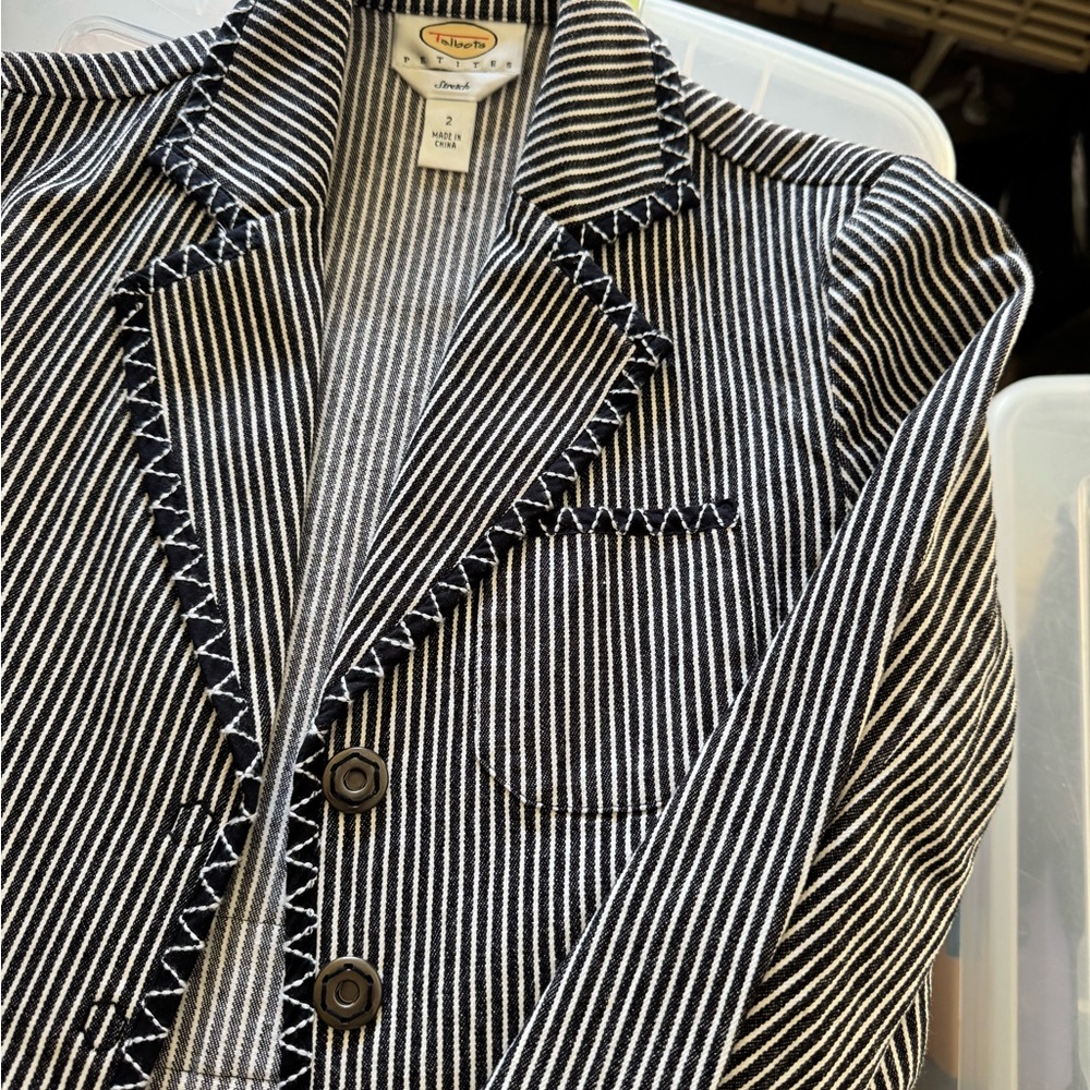 Talbots Black and White Striped Blazer